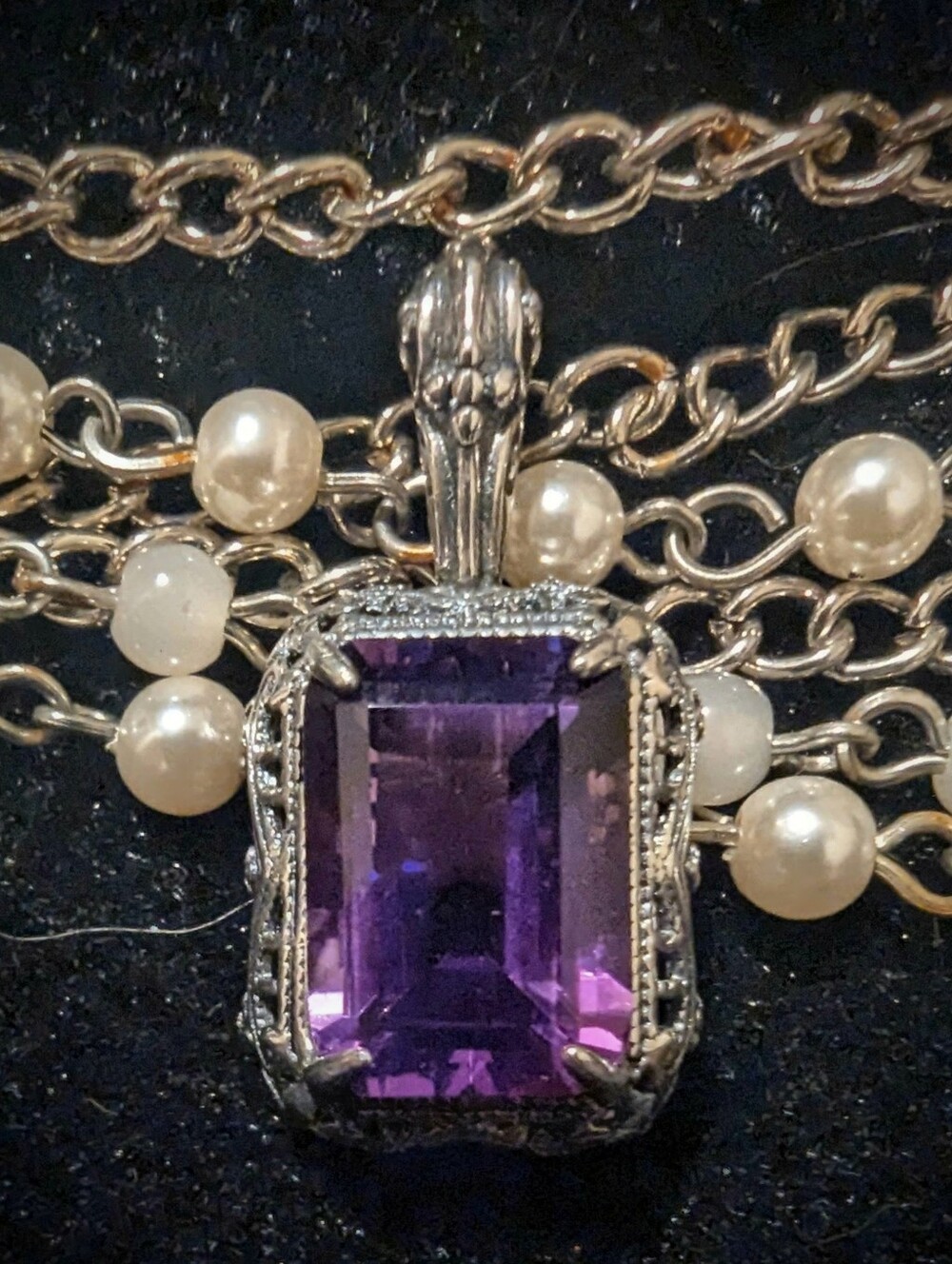 Genuine Large Bali Amethyst Pendant Set In 925 sterling Silver